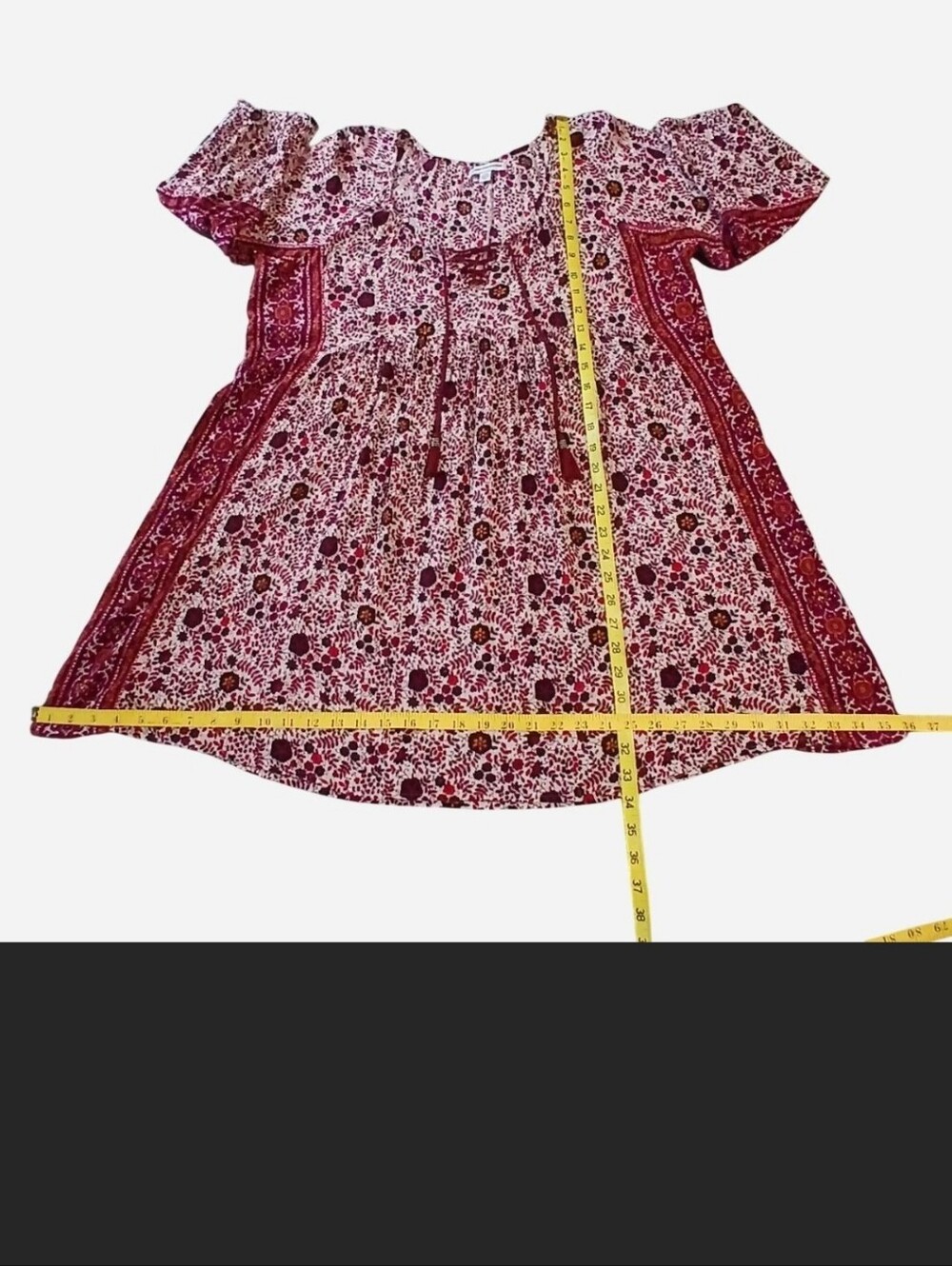 Vintage American Outfitters Size L Peasant Dress Burgundy Pink White Purple Mini - Picture 7 of 8